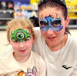 Character Face Painting Mike Wazowski and Sully Shelles Fancy Face Painting